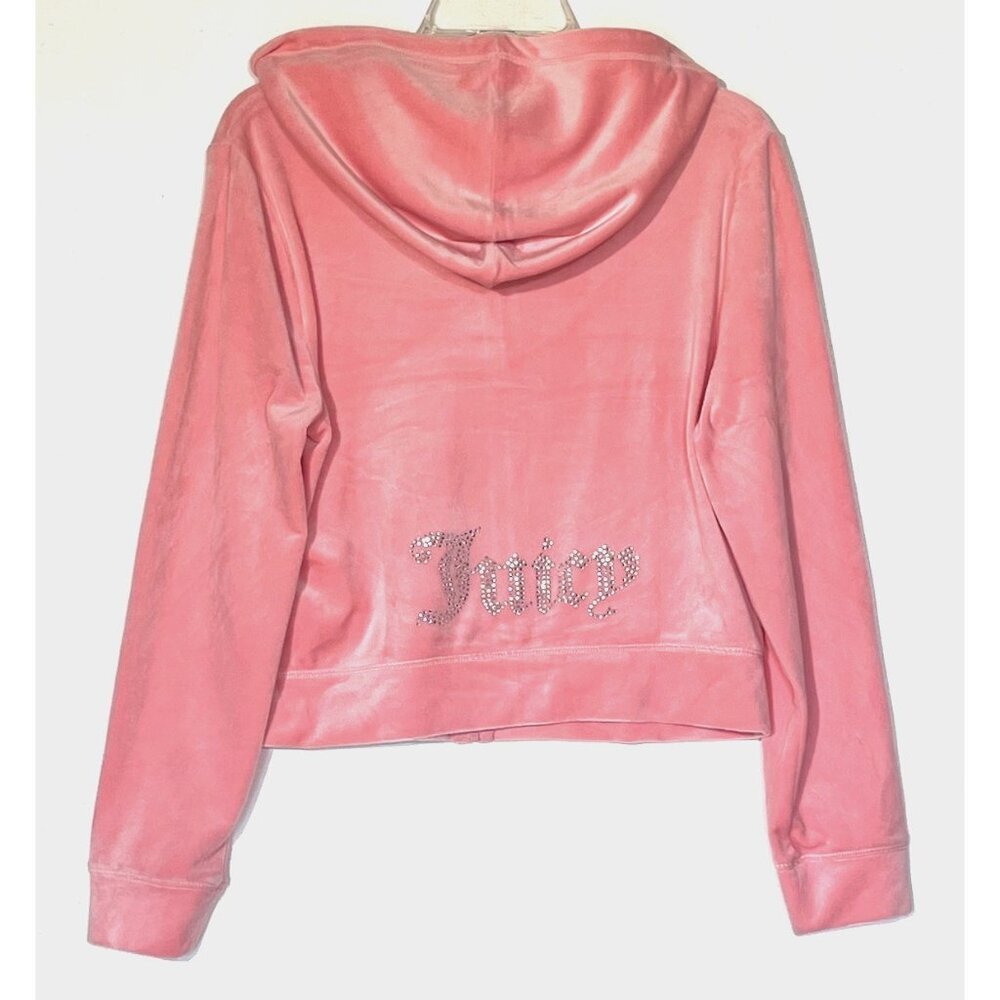 New Juicy Couture Flamingo Bling Rhinestone Logo Plush Velour Hoodie